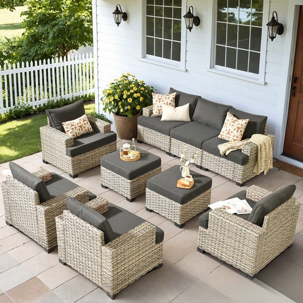 OVIOS 9 Pieces T shaped Seat Wide Armrest Set With Ottoman