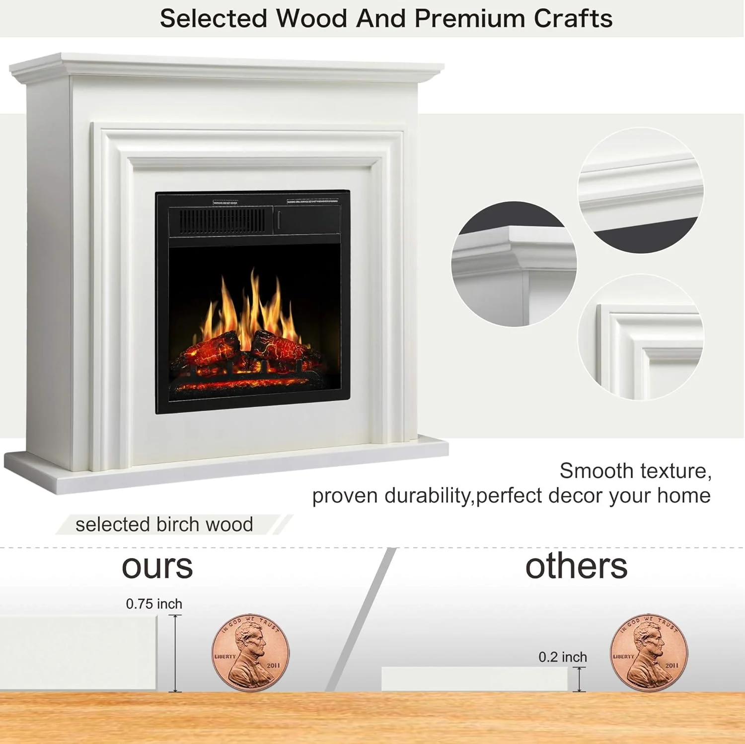 36 Inch Electric Fireplace Mantel Wooden Surround Firebox M1804