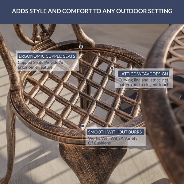 BELLEZE 3PC Patio Bistro Set Aluminum Table and Antique Chairs,Bronze