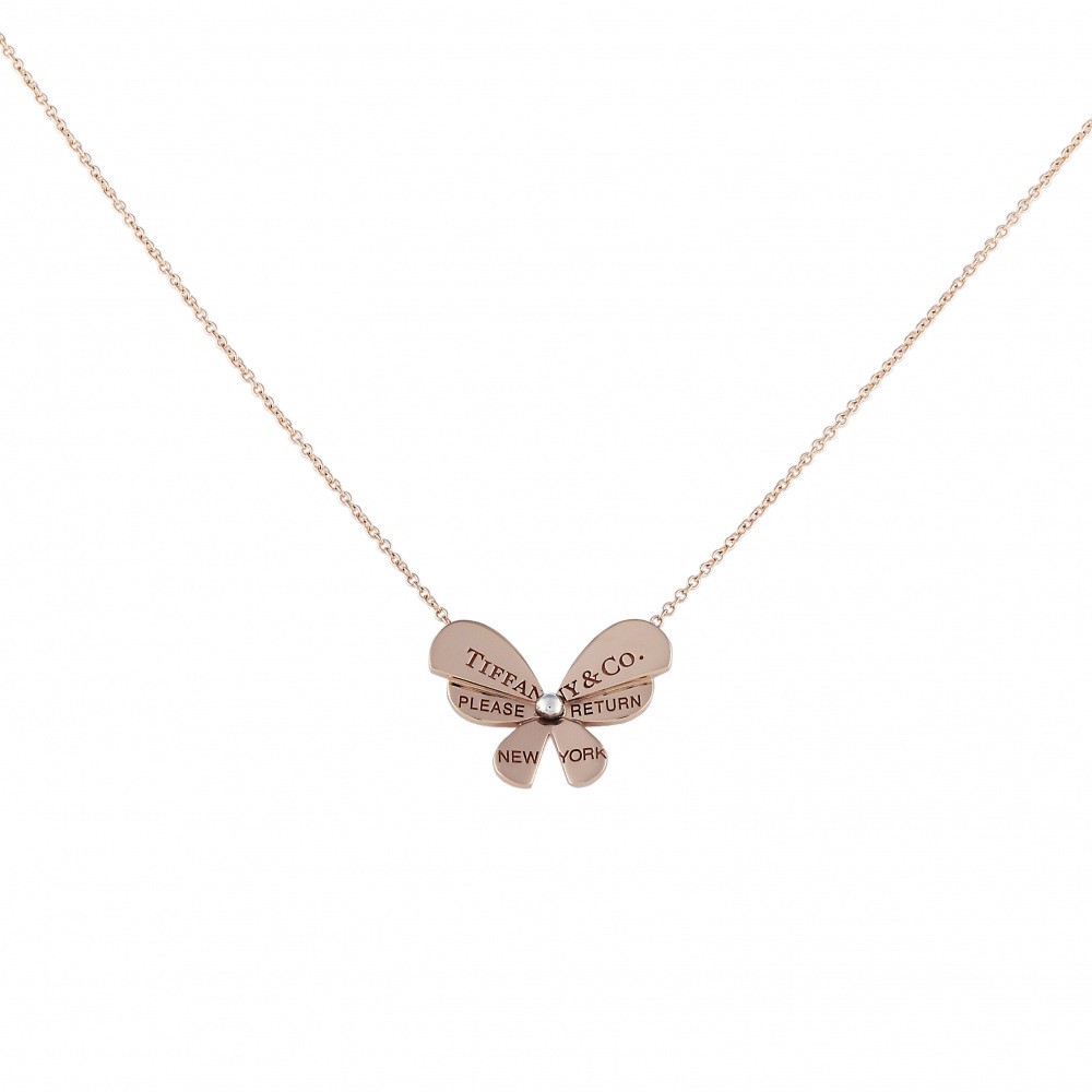 Tiffany & Co. Return To Love Bugs Butterfly Necklace 18K Rose Gold & Sterling Silver