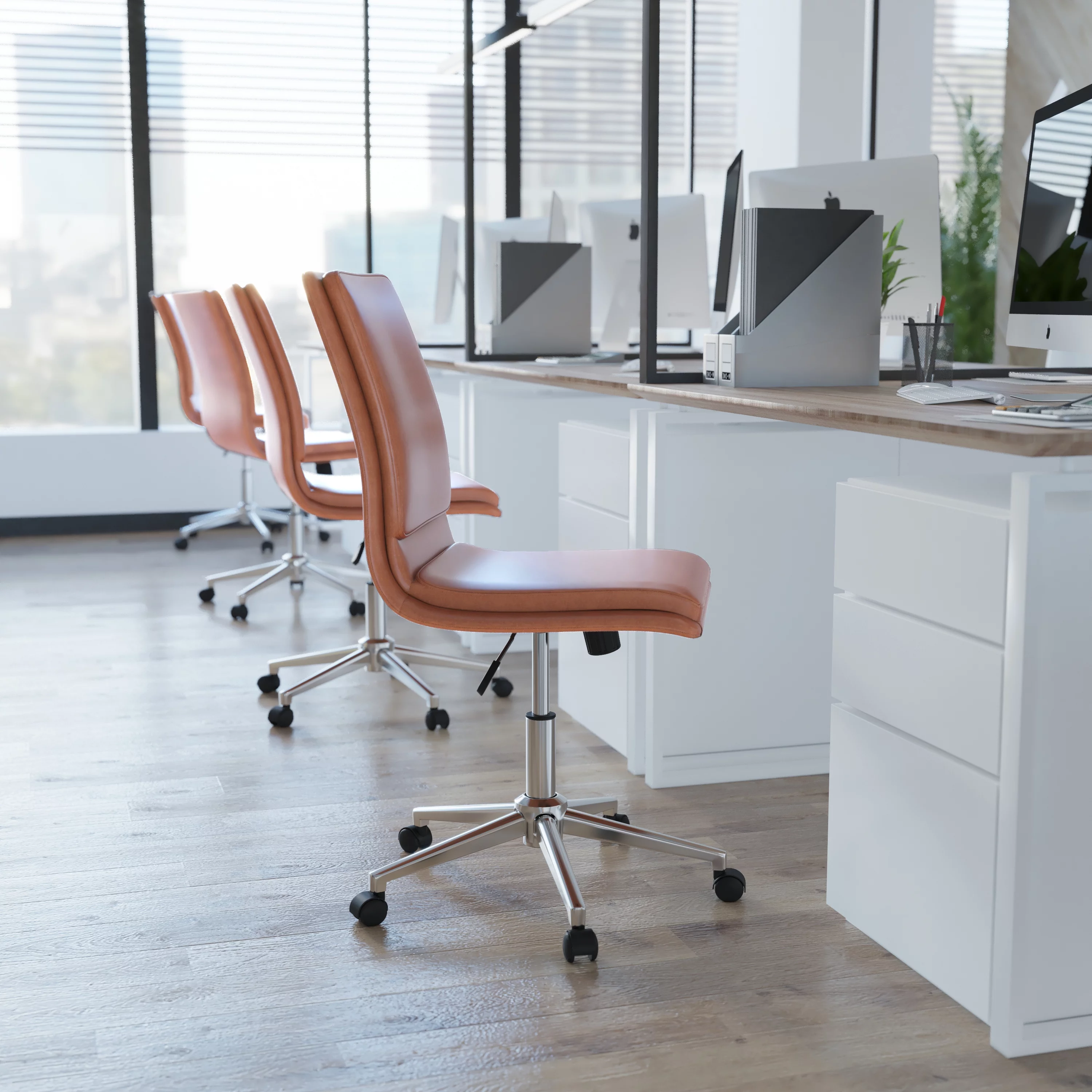Flash Furniture Madigan Faux Leather Mid-Back Office Chair with Casters, 300 lb, Brown