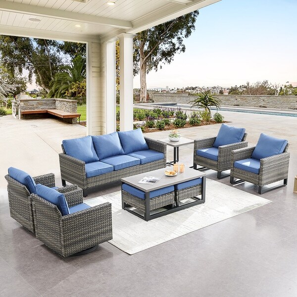 PE Wicker Sofa Rocking Chair Ottoman Set of 9