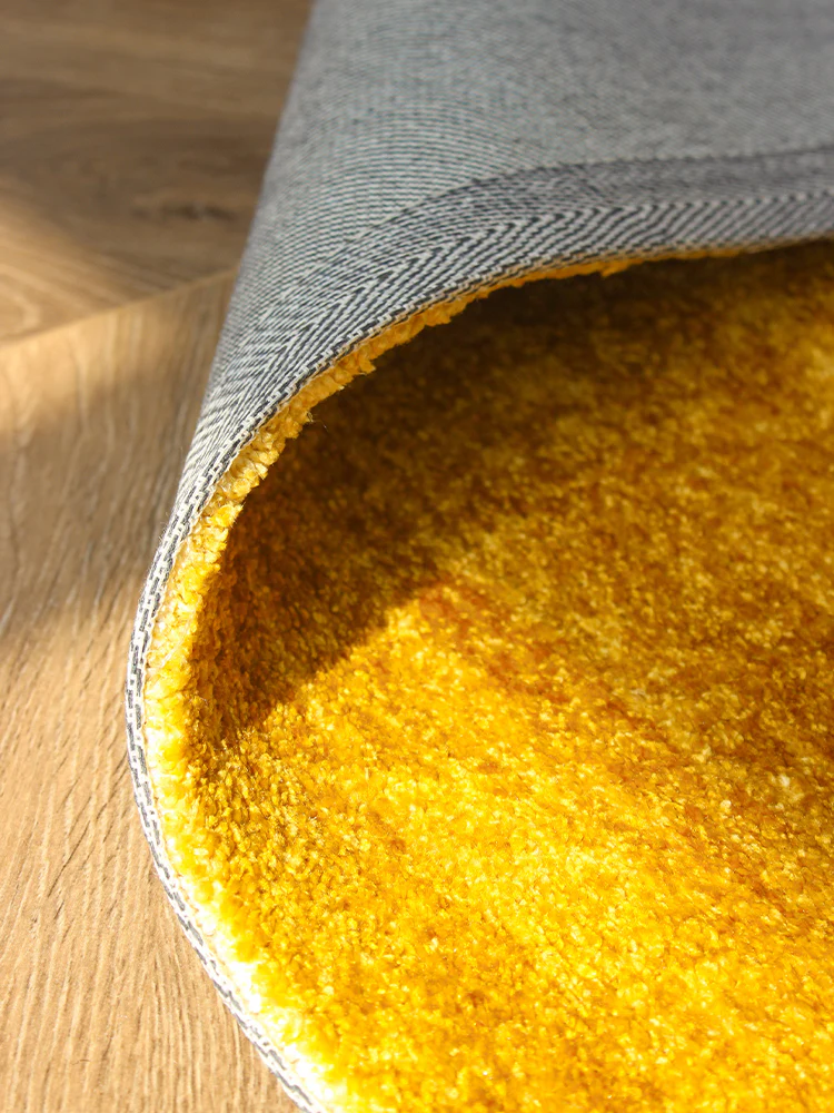 CP016 - California Newport Beach Bright Yellow Wool Carpet Living Room With Natural Light Sofa Coffee Table Blanket