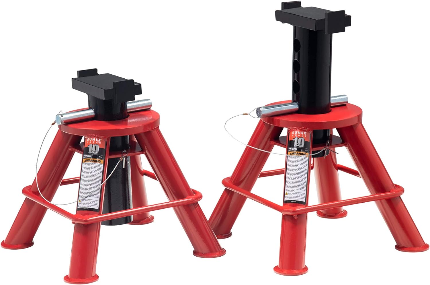 10-Ton Medium Height Pin Type Jack Stands, Pair, Red