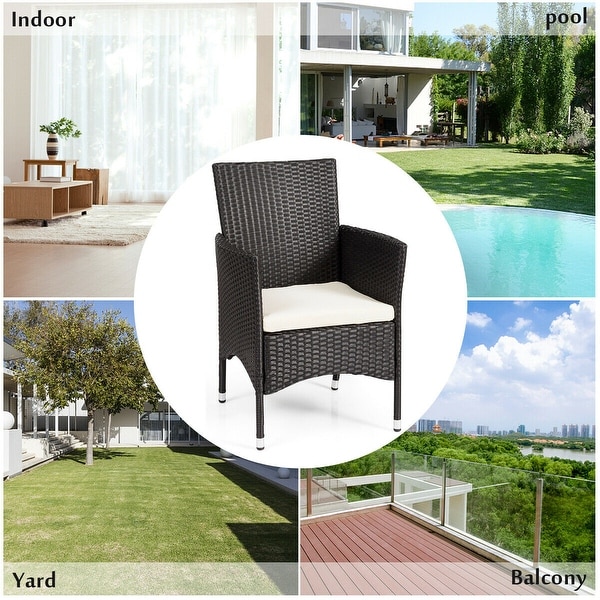 Gymax 2PC Patio Rattan Wicker Dining Chairs Set Black With 2 Set