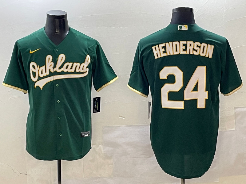 Men's Oakland Athletics Rickey Henderson #24 Green Replica Team Jersey
