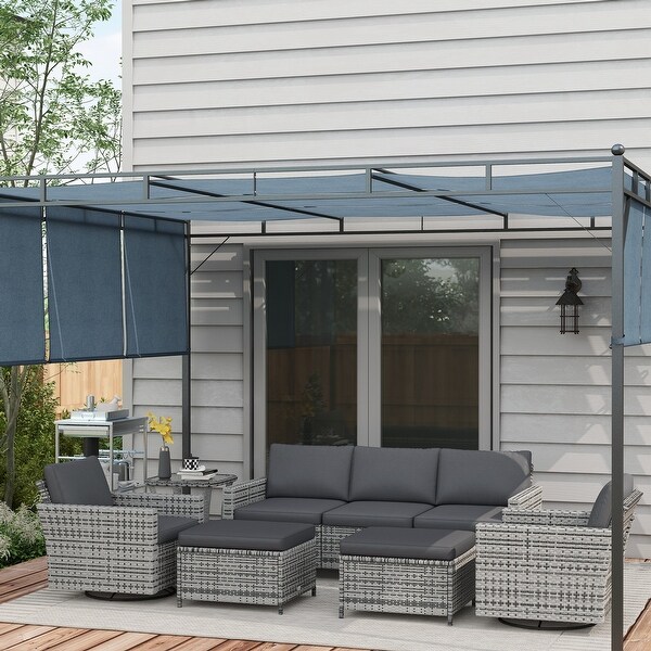 Outsunny 6 Piece Patio Furniture Set with Rattan Threeseater Sofa,Swivel Rocking Chairs,Footstools