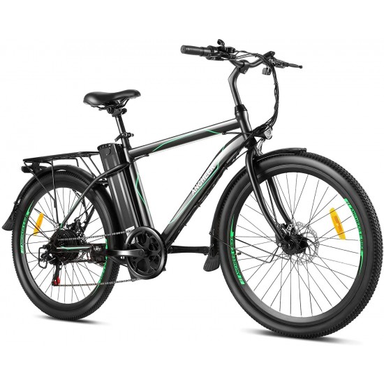 26″ Electric Bike for Adults, Electric Commuting Bicycle with Removable 36V 10Ah Battery with 22-40 Mile Range, 6-Speed Gears City Ebike