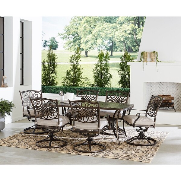 Agio Renditions 7Piece Set with 6 Swivel Rockers and 38in. x 72in. CastTop Table,Featuring Sunbrella? Fabric in Silver
