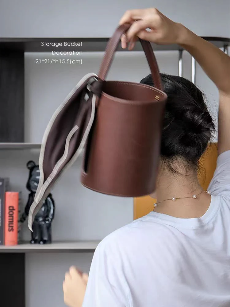 DC190 - Can be hand-carried and detachable! 3-in-1 usage Hermès teak-colored leather double-sided hollow storage wine barrel
