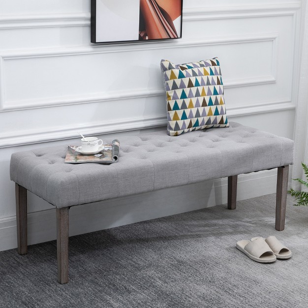 Homcom Simple Tufted Upholstered Ottoman Accent Bench With Soft Comfortable Cushion amp Fashionable Modern Design Gray