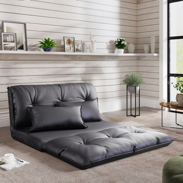 Lazy Sofa Adjustable Folding Futon Sofa with Pillows