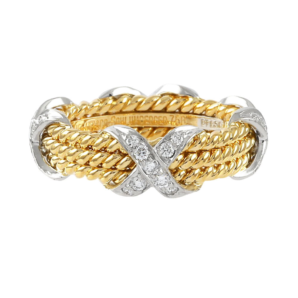 Tiffany & Co. Schlumberger 3 Low Rope Ring Platinum & 18K Yellow Gold Diamond 60110100