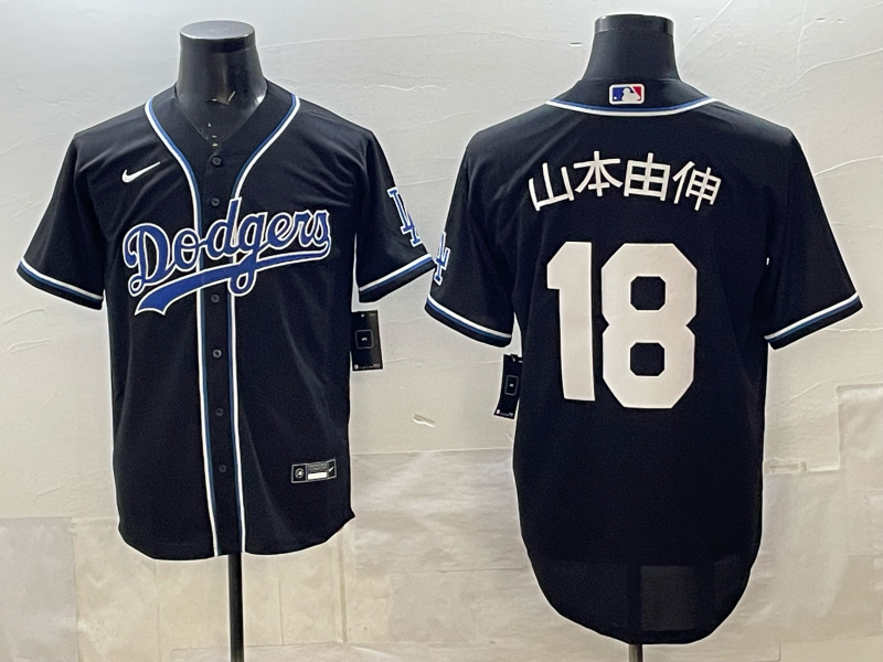 Men's Los Angeles Dodgers Yoshinobu Yamamoto #18 Fashion Black Out Replica Jersey