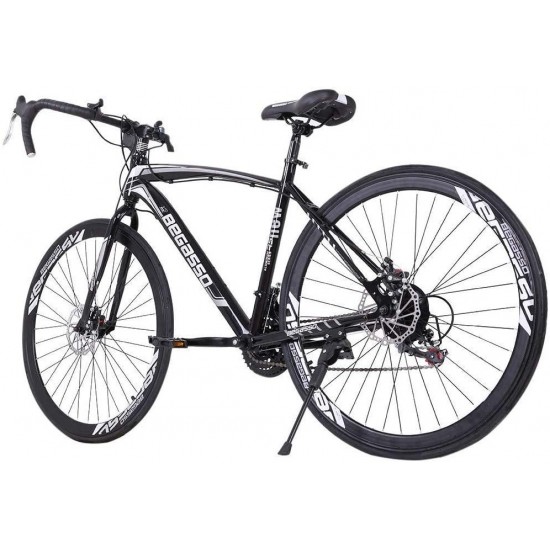 Aluminum Road Bike, 21 Speed Disc Brakes Aluminum Frame Road Bicycles Full Suspension Road Bike, 700c Dual Disk Brake Quick Release Racing Bicycles (Blue/White)