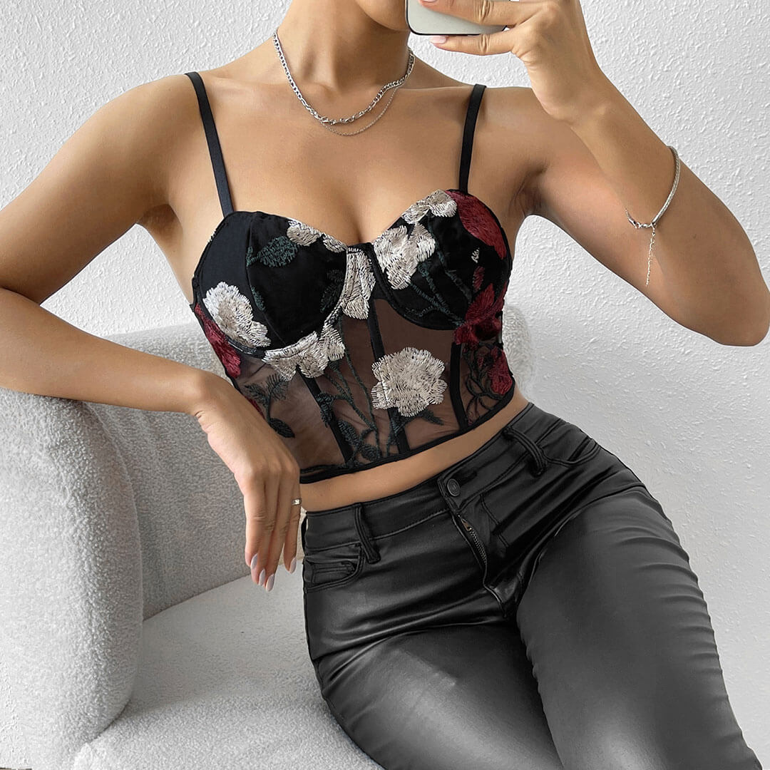 Floral Embroidered Corset TopClistos