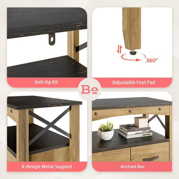 Bestier Rustic Storage Cabinet Organizer Table With 2 Display Shelves And 5 Drawers For Living Room Office Bedroom Or Hallway Brown