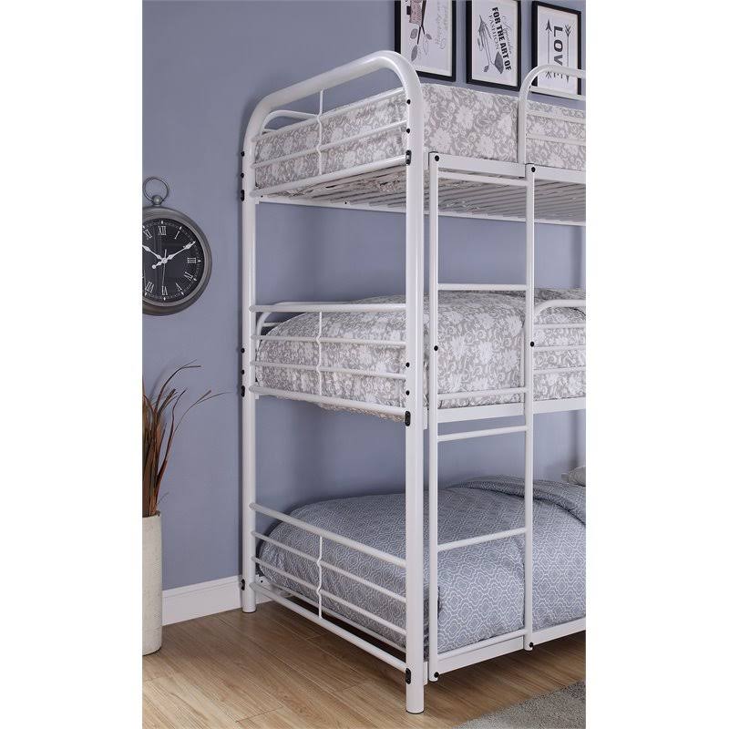 Furniture of America Jasper Modern Metal Twin Triple Bunk Bed in White