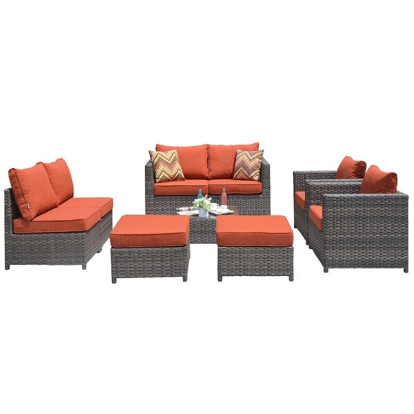 OVIOS Patio Furniture Deep Seat Wicker 9piece Set