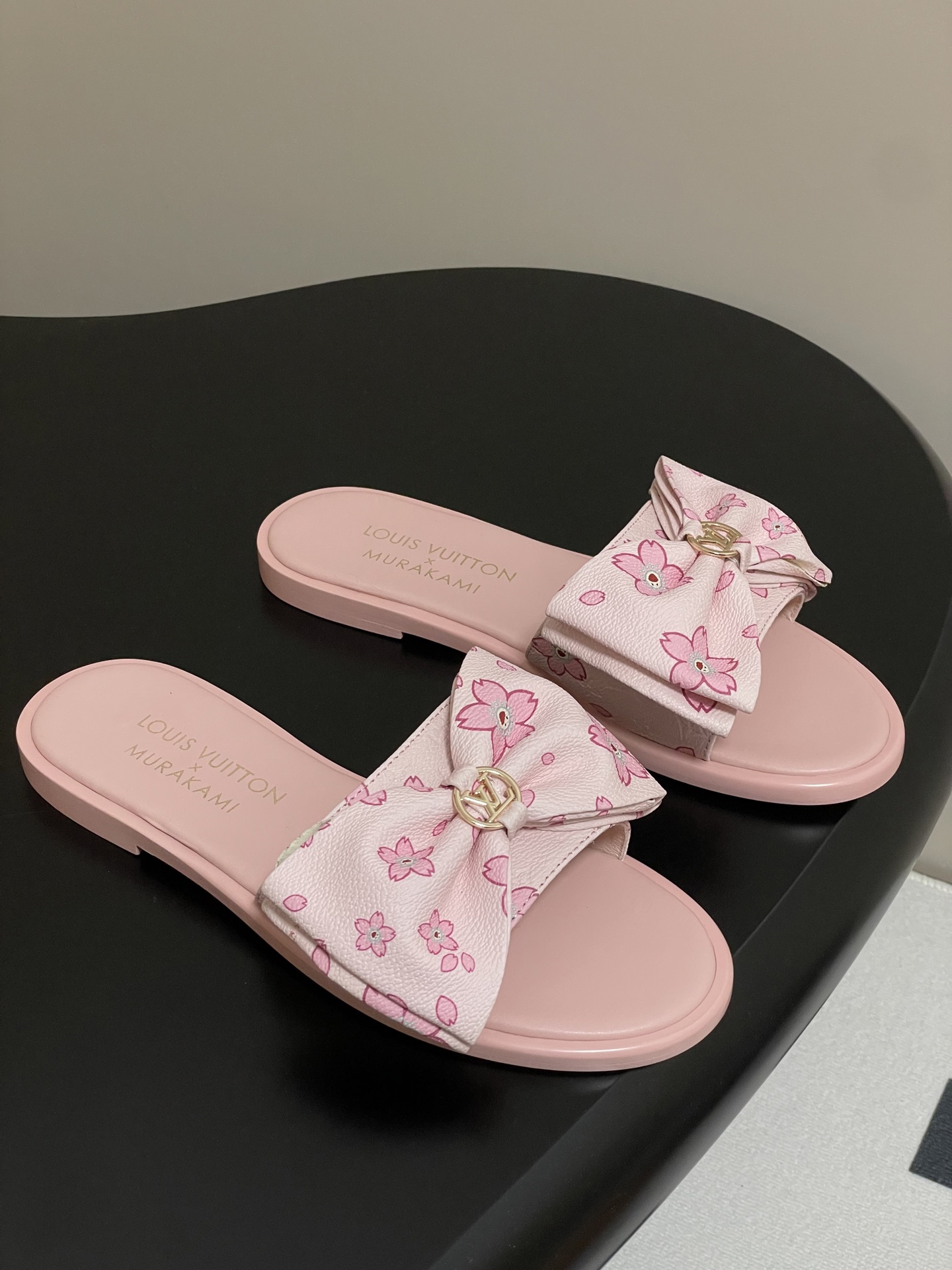 Louis Vuitton x Takashi Murakami Lily Flat Mule Bow Slide Sandals Pink- White 1AGVYA