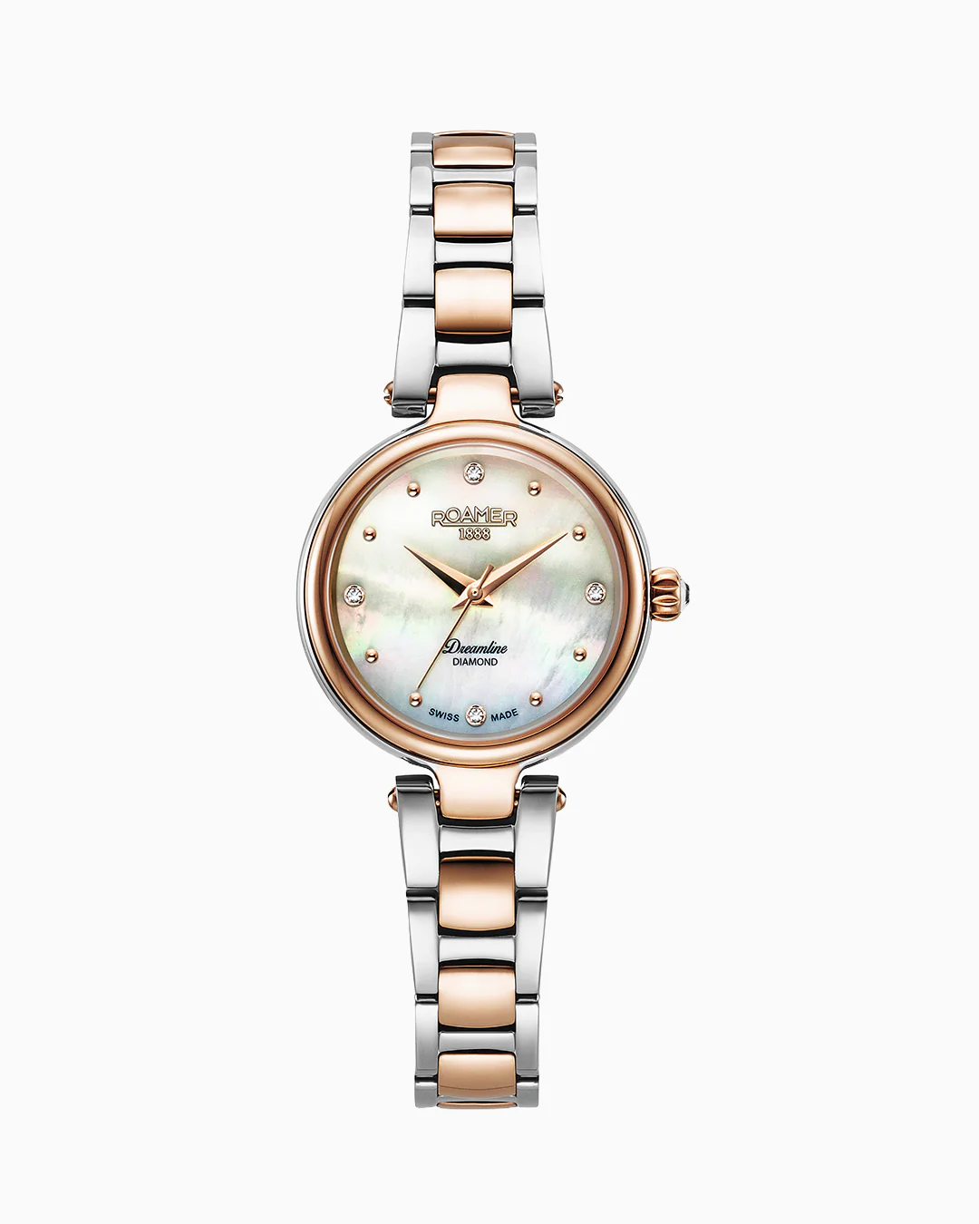 Dreamline Diamonds 28mm Quartz Three-Hand White Mop Dial RoseGold-Silver Tone Bracelet Sapphire glass Stainless Steel swiss watch