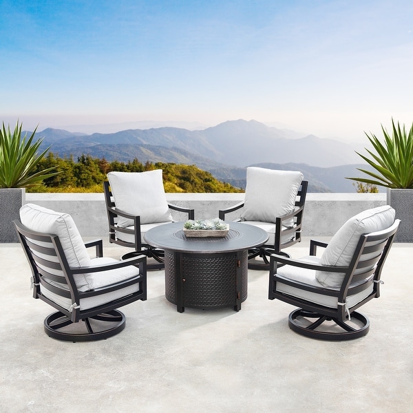 Aluminum 44in Fire Table Set with Four Swivel Rockers and Accessories
