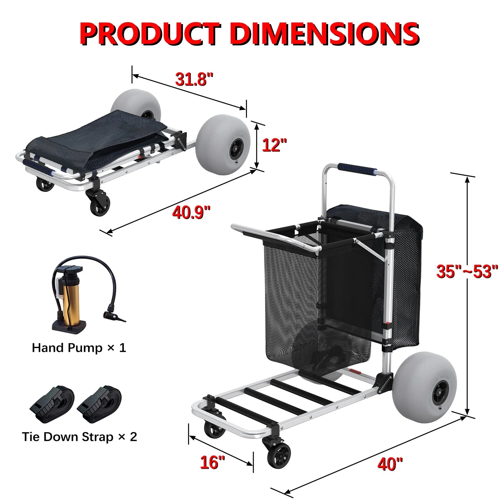 2026 GDLF Foldable Beach Cart with Adjustable Handle and 12
