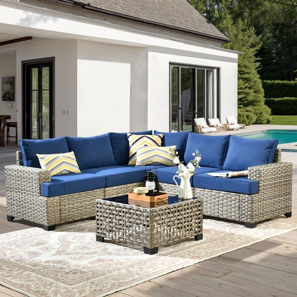OVIOS 6 Pieces T shaped Seat Wide Armrest Set With SolarPowered Coffee Table