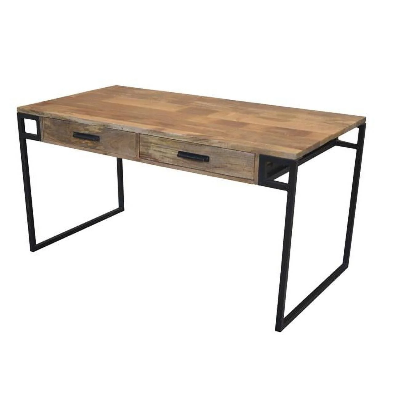 Anaheim Katy 2-Drawer Solid Wood Writing Desk in Brown with Iron Legs