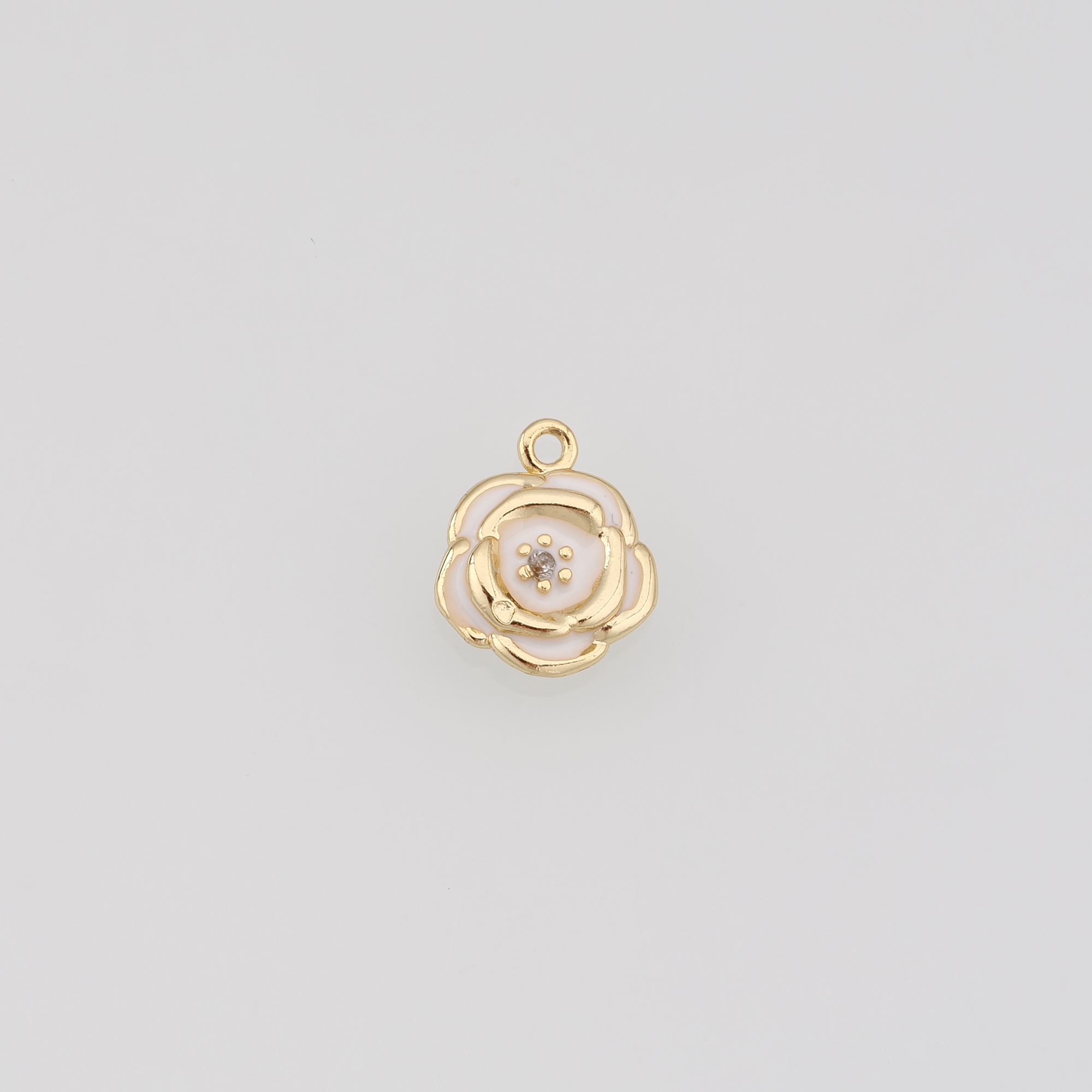 18K Gold Filled Rose Pendant,Enamel Flower Charm Earrings Necklace for DIY Jewelry Making Supply