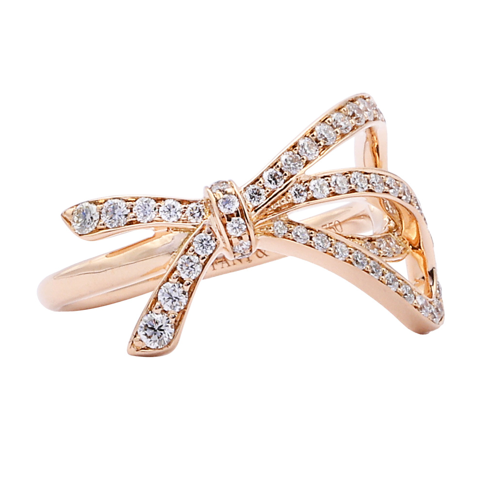 Tiffany & Co. Bow Ribbon Diamond Ring 18K Rose Gold