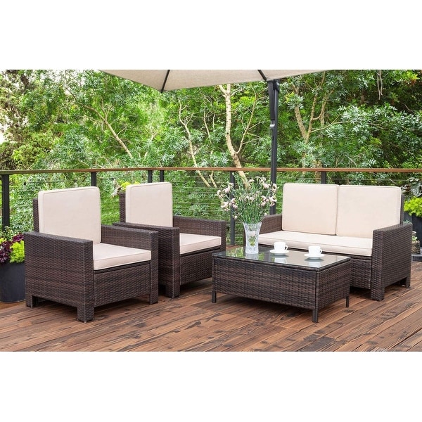 Homall Rattan Steel/ PE Rattan 4piece Outdoor Patio Furniture Set