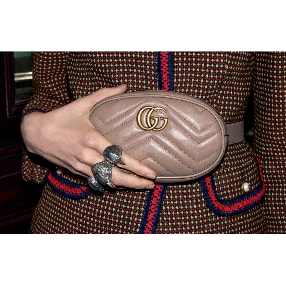 Gucci GG Marmont Matelasse Leather Belt Bag Nude Pink