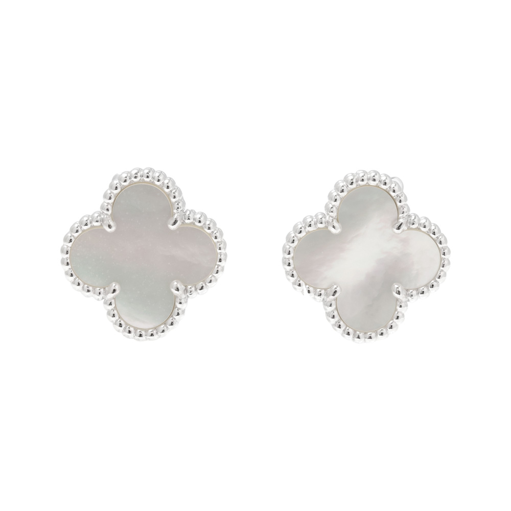 Van Cleef & Arpels Vintage Alhambra Earrings 18K White Gold VCARF48600