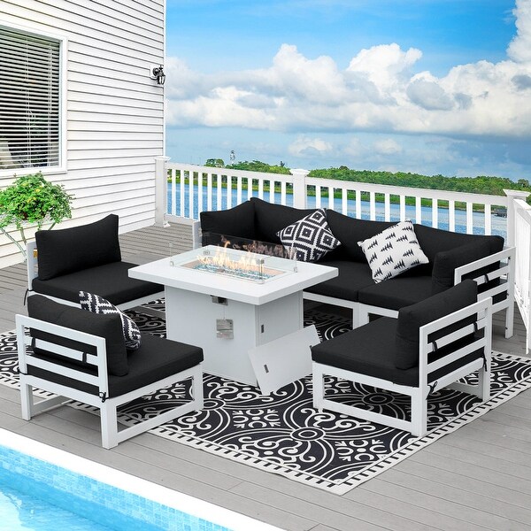 Nicesoul White Aluminum Modern Patio Furniture Sectional Sofa Set with Cushion
