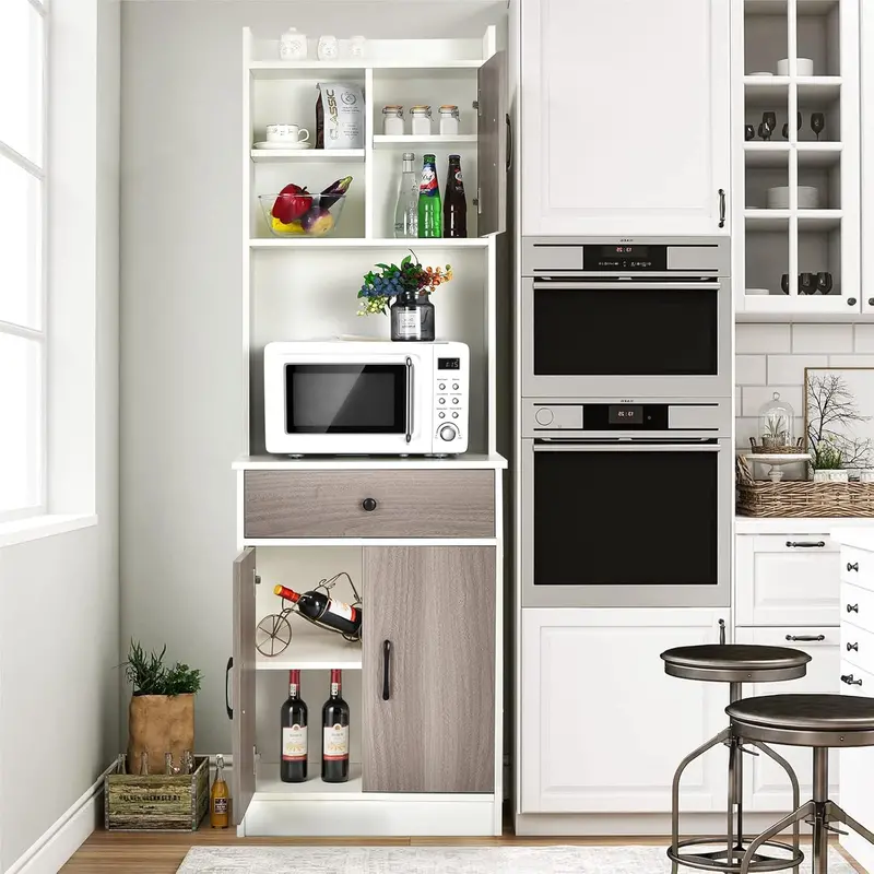 White 71-Inch Kitchen Pantry Hutch – Freestanding Buffet with Microwave Shelf & Drawer