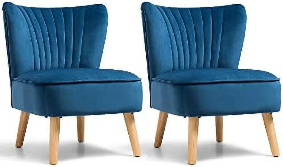 TJUNBOLIFE Velvet Accent Chair  Upholstered Modern Sofa Chair w/Wood Legs  Thickly Padded  Small Armless Wingback Club Chairs for Living Room Bedroom