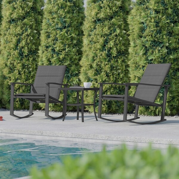 3 Piece AllWeather Rocking Chairs and Glass Top Table Bistro Set