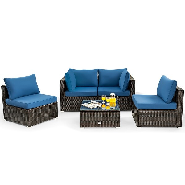 Costway 5PCS Patio Rattan Furniture Set Cushioned Sofa and Chair Coffee