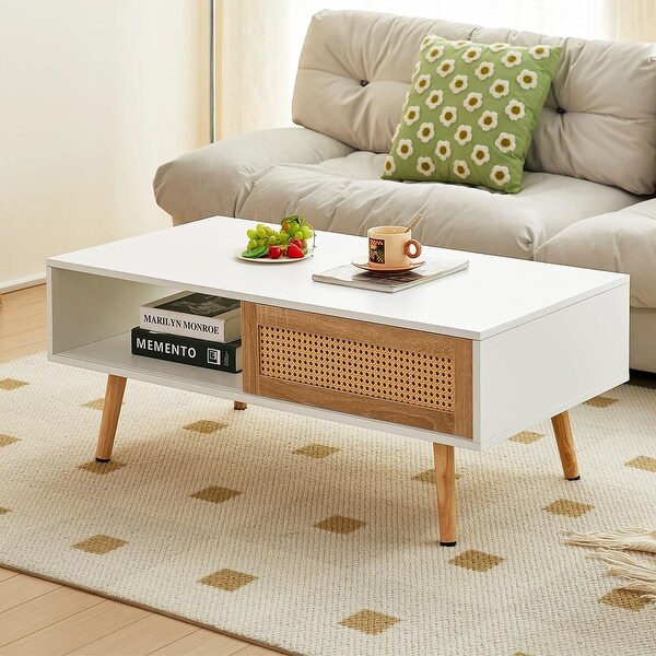 Mid Century Modern Coffee Table with Storage,41.3 Inch Rectangle Wooden Accent Center Tables.