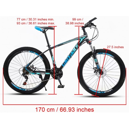 Mens Mountain Bike 27.5-Inch Wheels, Aluminum Frame, 21 Speed Thumb Shifter, Front Suspension, Dual Disc Brakes Women Adult Bicycles Blue-Black w/mudguards, Bike Lock, Air Pump