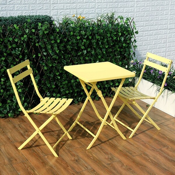 3 Piece Patio Bistro Set of Foldable Square Table and Chairs,Yellow
