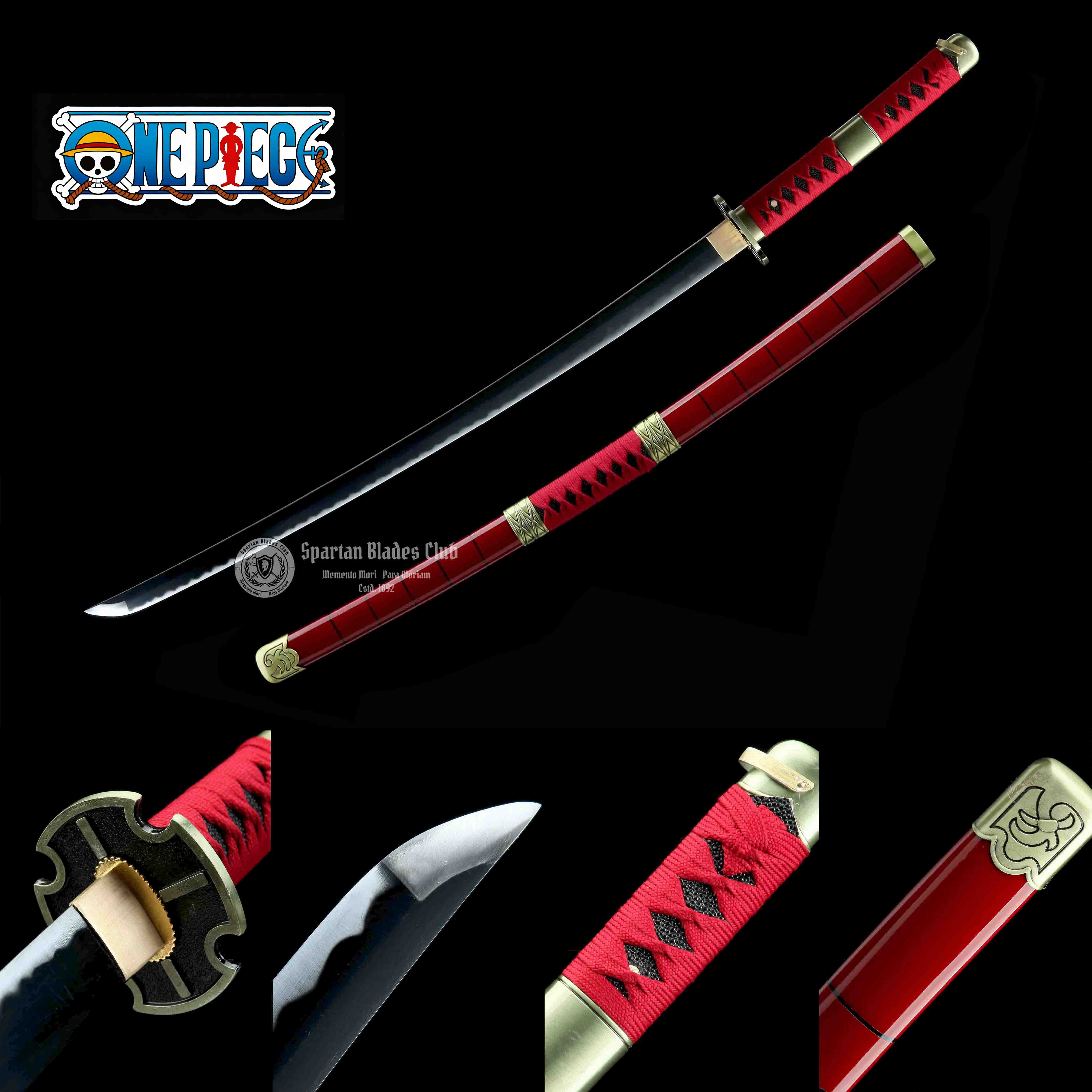 HZW06 | Sandai Kitetsu | One Piece | Roronoa Zoro Katana | 1045 Carbon steel | Sharp | Handmade Real Sword | Red | Battle-Ready | Full-tang | Japanese Anime Cosplay | Spartan Blades Club | CHEN'S SWORDS 1892 - Spartan Blades Club - 陳氏劍莊1892