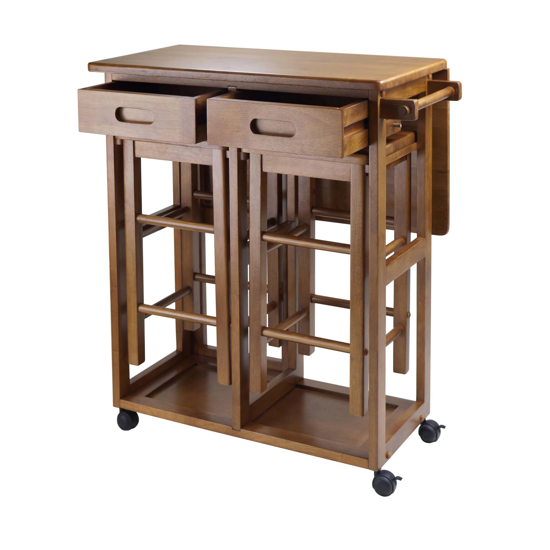 Set of 3 Teak Elegant Suzanne Space Saver Set with 2 Square Seat Stools, 32.75x22