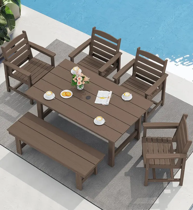 SERWALL 7-Piece HDPE Outdoor Dining Set – All-Weather Patio Table and Chair Collection