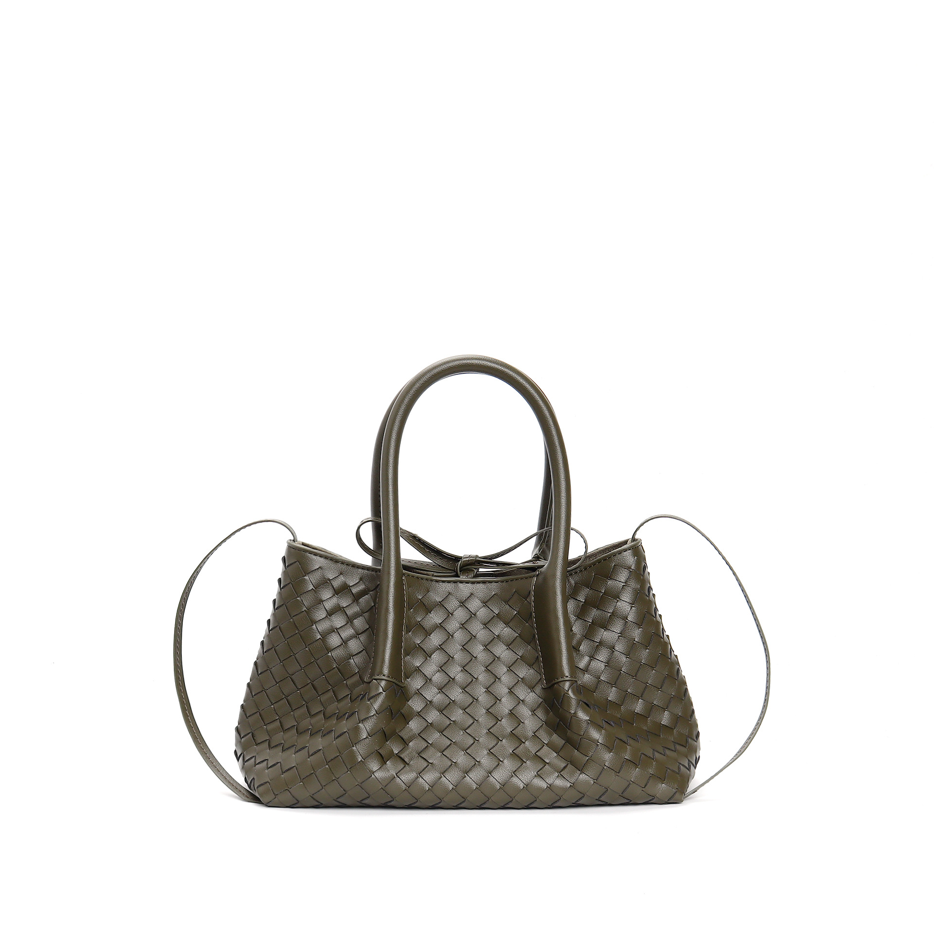 Olive Green Woven Leather Tote Bag