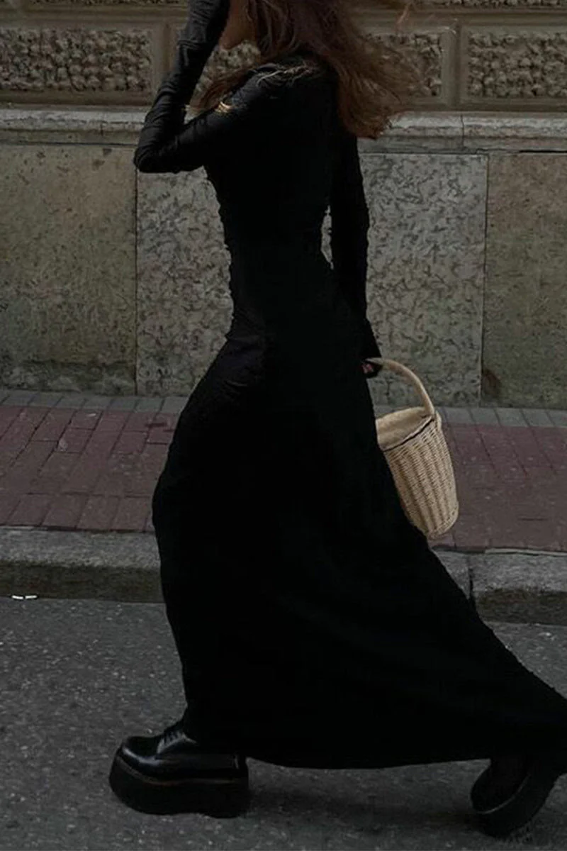 Ruched Maxi Dress | Long Sleeve Bodycon Evening GownClistos