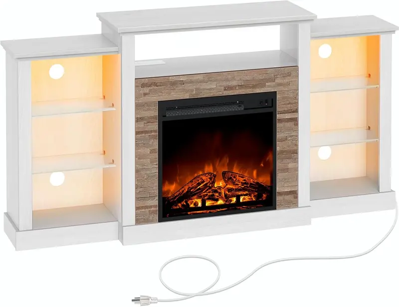 Rolanstar LED Fireplace TV Stand – Modern Entertainment Unit with Built-in Lighting & Power Outlets