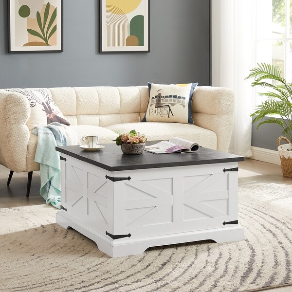 Farmhouse Coffee Table,Square Wood Center Table with Large Hidden Storage Compartment and Hinged Lift Top for Living Room
