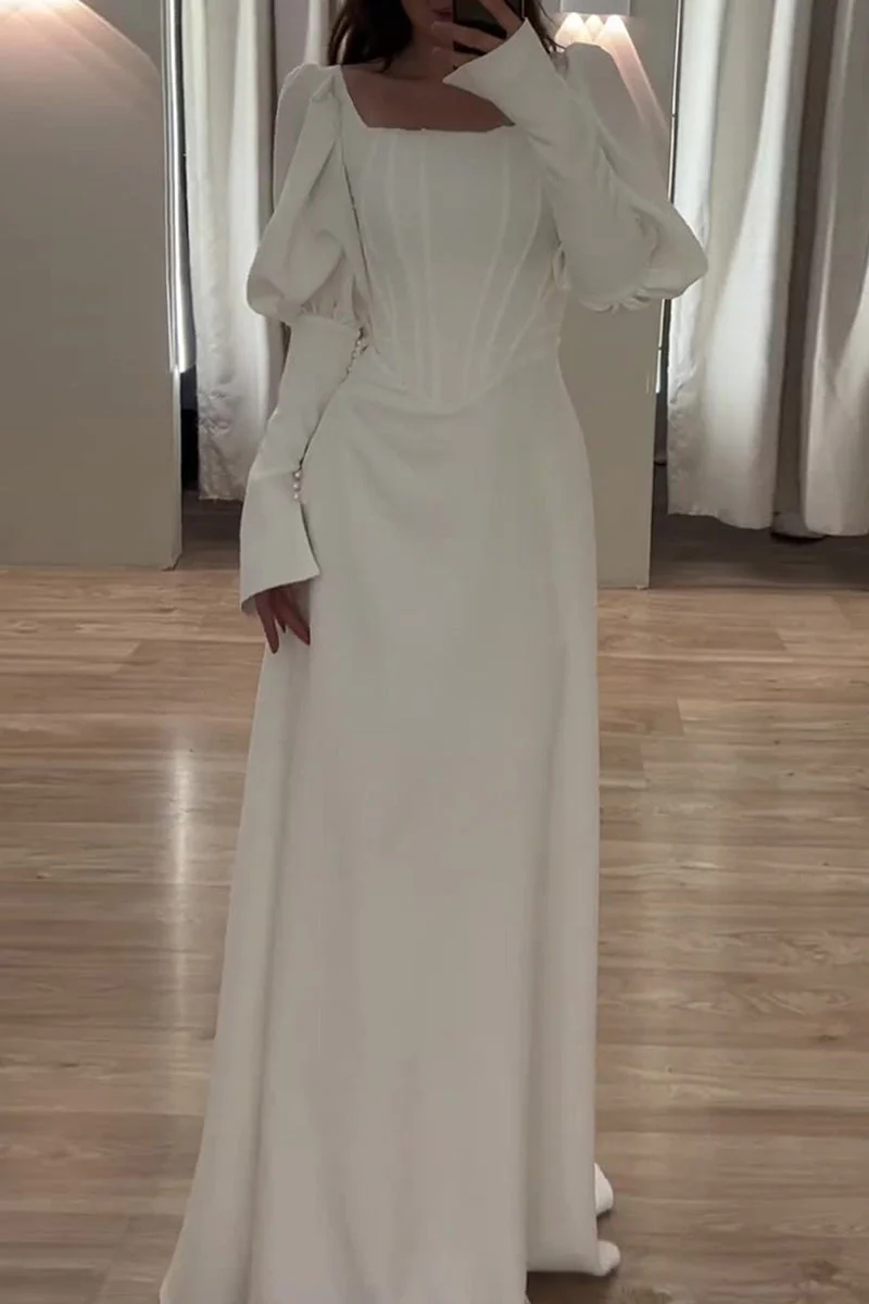 Elegant Solid Evening Gown with Flounce DetailClistos